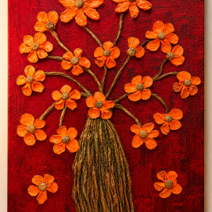 Orange Blossom Relief Art – Handmade Floral Wall Décor | AGS-TEX-005